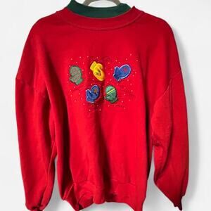 Festive XL vintage 90s Willow Bay winter crewneck w double collar christmas